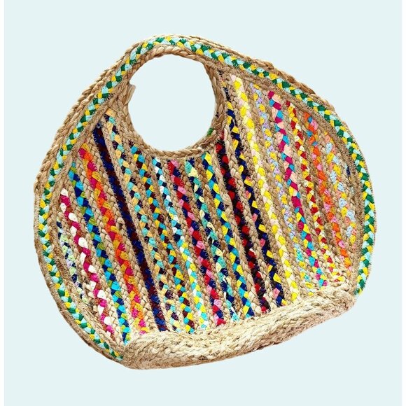 ARTIK KRAFT Rushi Jute & Multi Color Recycled Cloth Tote Bag - Picture 2 of 8